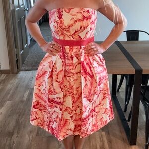 New York & Company Vibrant Pink and White High Low Dress